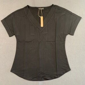 Brand New Women's Size Small Basic V Neck Short Sleeve T Shirt Black Fitted